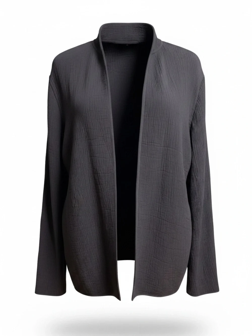 Eileen Fisher Silk Blend Crinkle Textured Open Front‎ Jacket Cardigan Black M